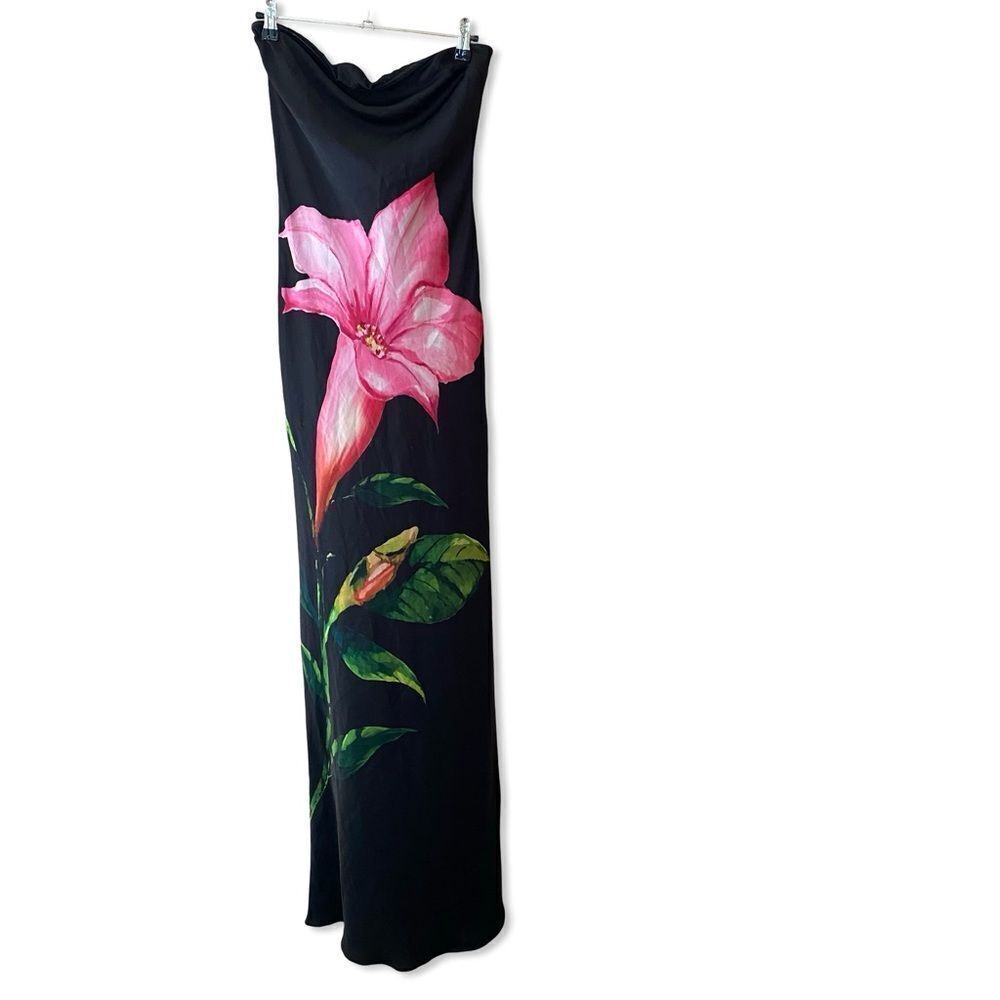 NWT Rococo Sand black floral print maxi dress strapless slip pink Revolve L - Picture 4 of 11